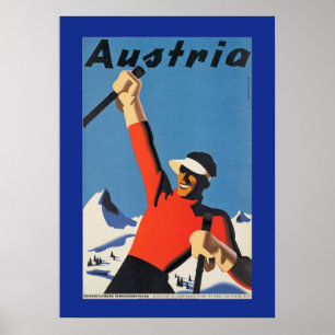 Vintage Skiing i Österrike Poster