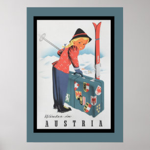 Vintage Skiing i Österrike Poster