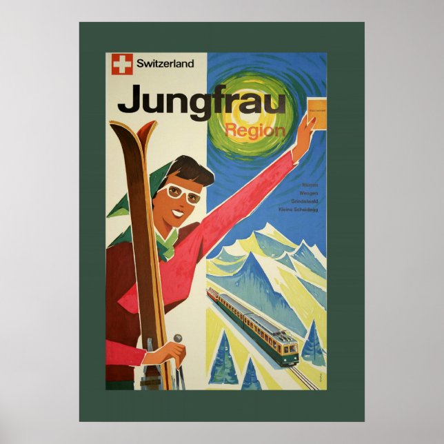 Vintage Skiing i Schweiz Poster (Framsidan)
