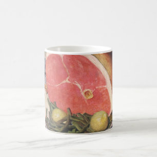 Vintage skinkmiddag med gröna bönor och potatis kaffemugg