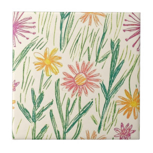 Vintage Skiss av Vildblomma (10) Kakelplatta