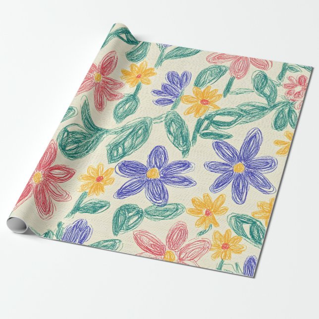 Vintage Skiss av Vildblomma (1) Presentpapper (Utrullad)