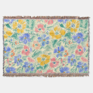 Vintage Skiss av Vildblomma (3) Filt