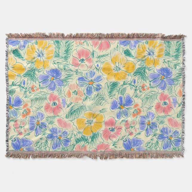 Vintage Skiss av Vildblomma (3) Filt (Framsidan)