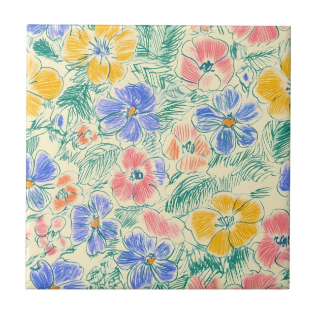 Vintage Skiss av Vildblomma (3) Kakelplatta (Framsidan)