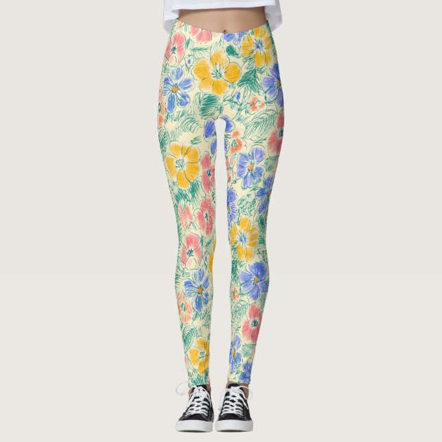 Vintage Skiss av Vildblomma (3) Leggings (Framsida)