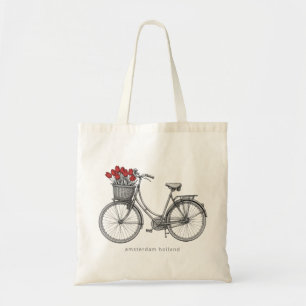 Vintage Skiss Cykel med Röda Tulpaner Tygkasse