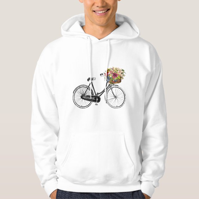 Vintage skiss ritad cykel blomma korg hoodie (Framsida)