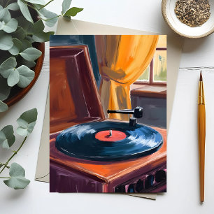 Vintage skivinspelare-målning vykort