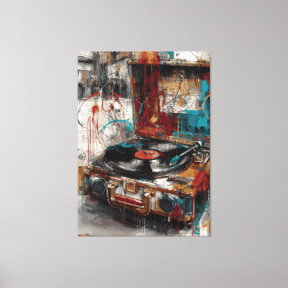Vintage skivspelare Pop Art Musik Retro design Canvastryck