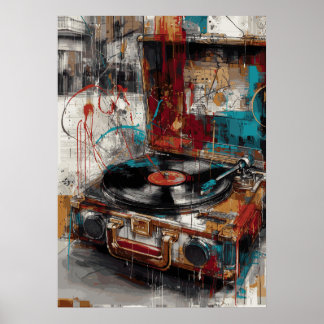 Vintage skivspelare Pop Art Musik Retro design Poster