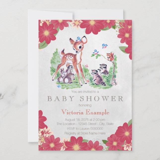 Vintage Skogs Baby Shower Inbjudningar (Framsida)