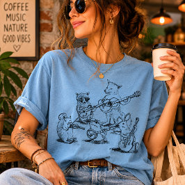 Vintage Skogs Djur Akustisk Folk Band T Shirt