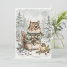 Vintage Skogs Vinter Chipmunk Rustik Skog