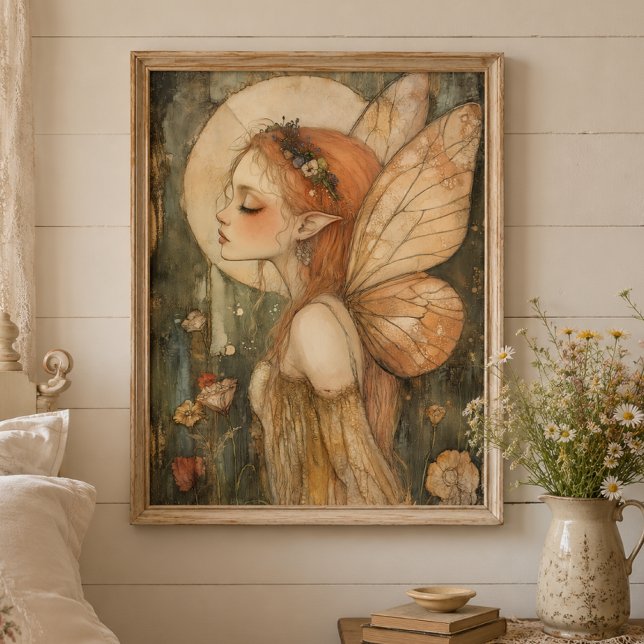 Vintage Skogsälva med Blomkrona Fantasykonst Poster (Skapare uppladdad)
