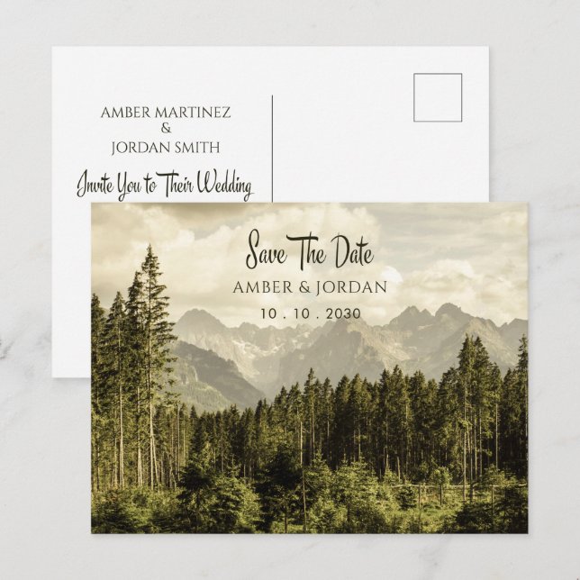 Vintage Skogslandskap bröllop Vykort (Fram/baksida)