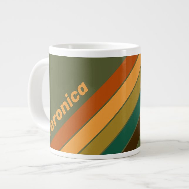 Vintage Skogsmyr Ränder med Namn Jumbo Mugg (Framsida vänster)