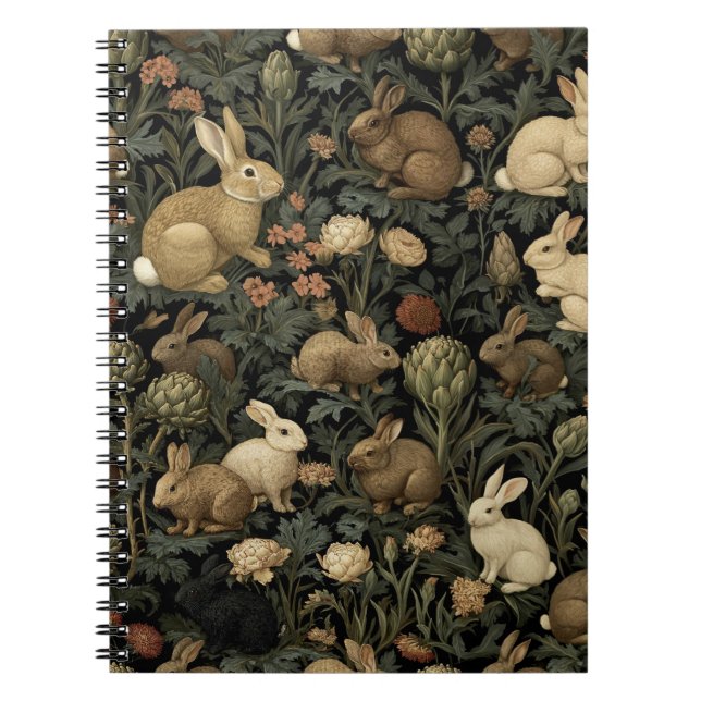Vintage skogsrabbmönster mörk botanik anteckningsbok (Framsidan)