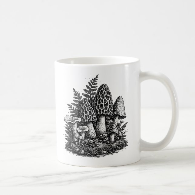 Vintage skogssvamp linocut kaffemugg (Höger)