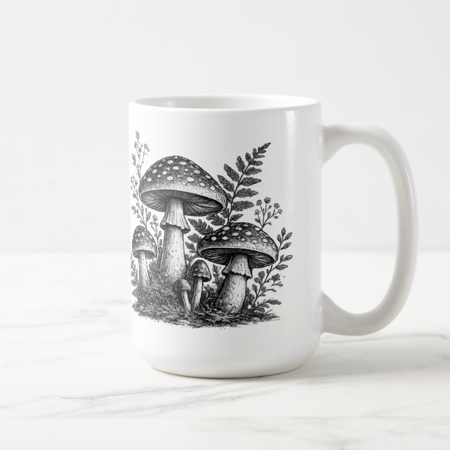 Vintage skogssvamp linocut kaffemugg (Höger)