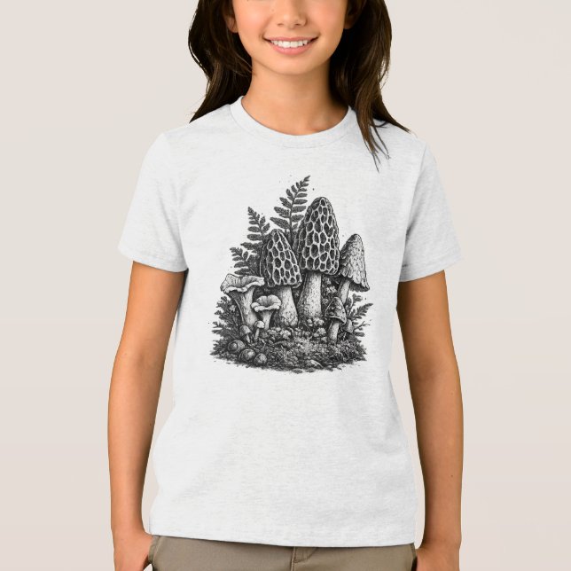 Vintage skogssvamp linocut t shirt (Framsida)