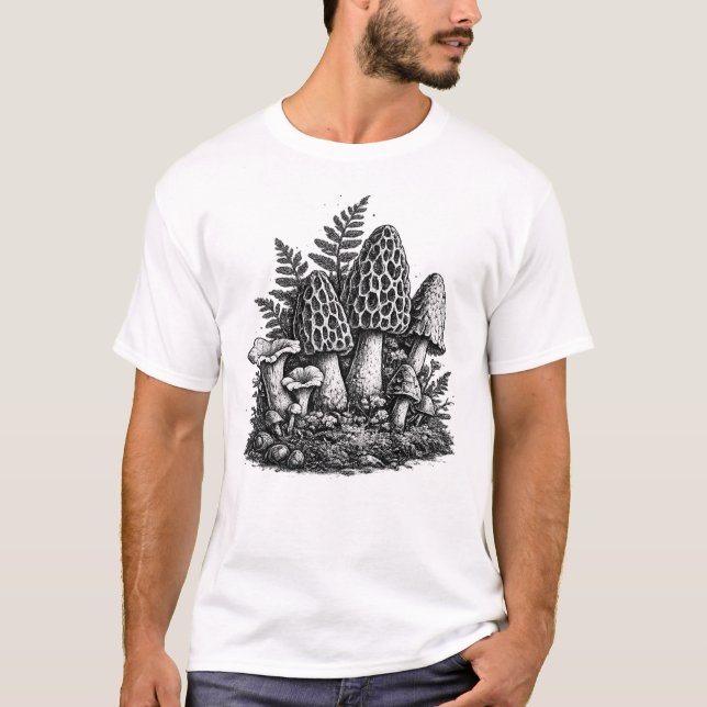 Vintage skogssvamp linocut t shirt (Framsida)