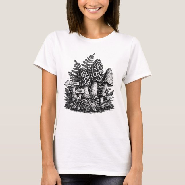 Vintage skogssvamp linocut t shirt (Framsida)