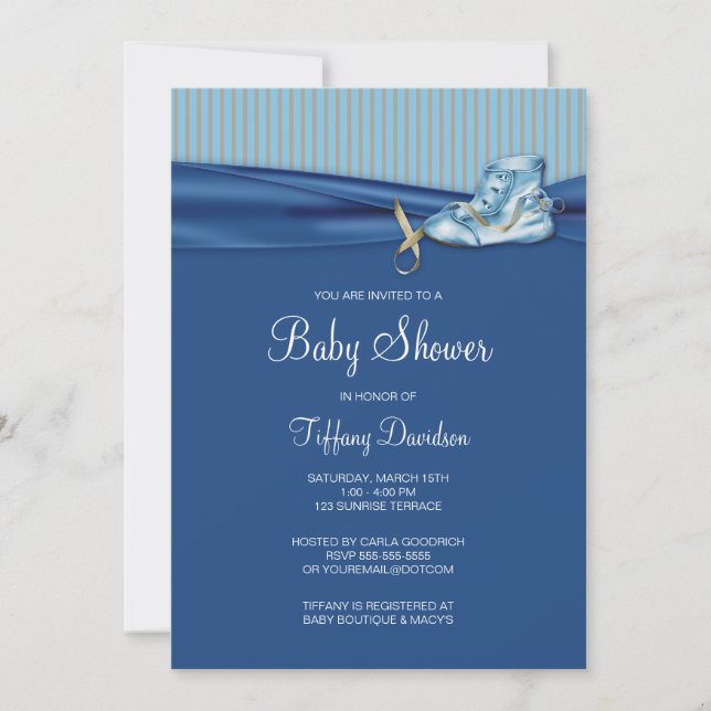 Vintage Skor Pojke Baby Shower Inbjudningar (Framsida)
