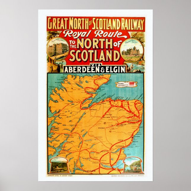 Vintage Skotsk Järnvägstryck Poster (Framsidan)
