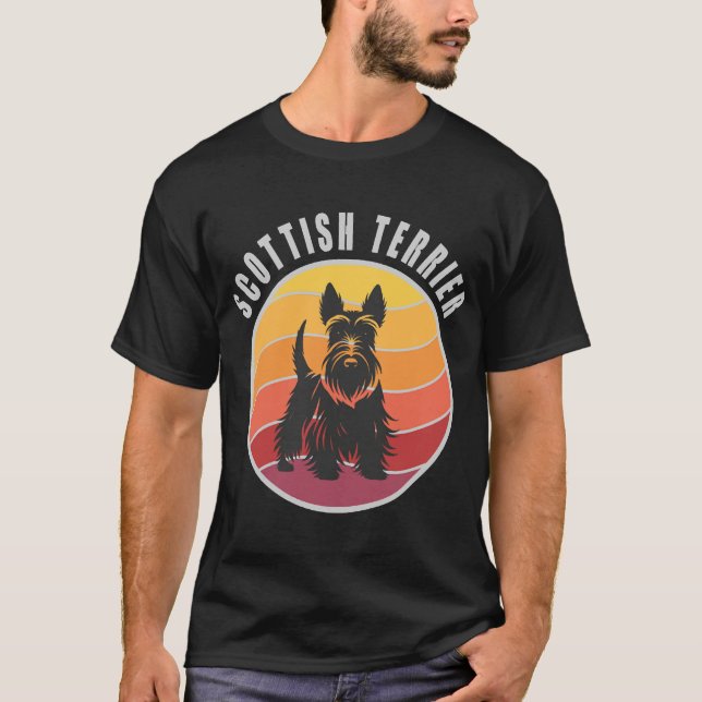 Vintage Skotsk Terrier Solnedgång T Shirt (Framsida)