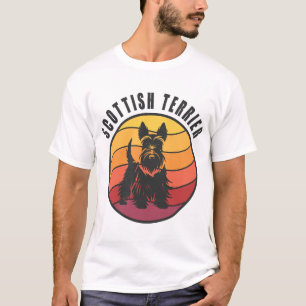 Vintage skotsk terrier solnedgång t shirt