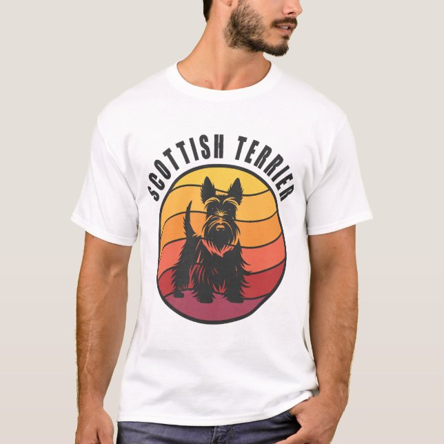Vintage skotsk terrier solnedgång t shirt (Framsida)