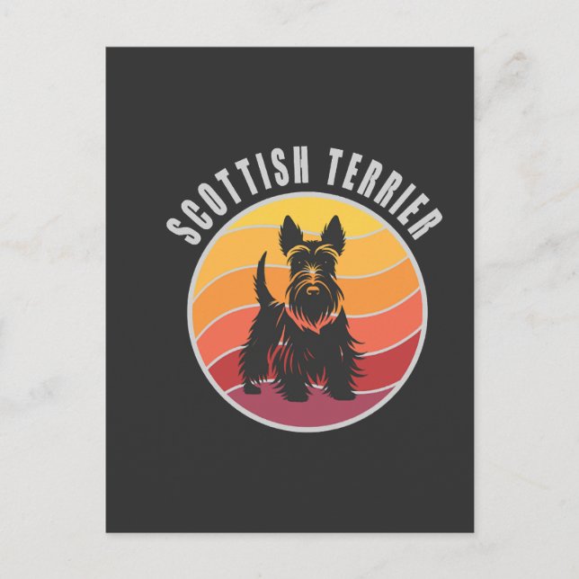 Vintage skotsk terrier solnedgång vykort (Framsida)