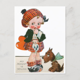 Vintage skotskt barn med valpen Valentine Vykort