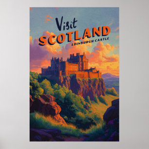 Vintage Skottland Edinburgh Castle Affisch