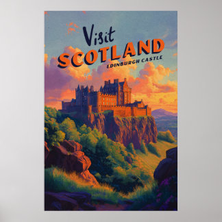 Vintage Skottland Edinburgh Castle Affisch