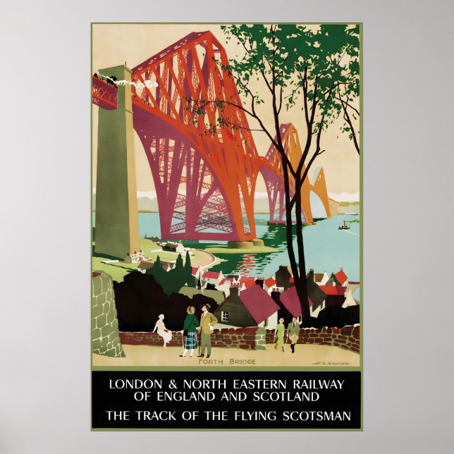 Vintage Skottland Forth Bridge Järnvägsresa Poster (Framsidan)
