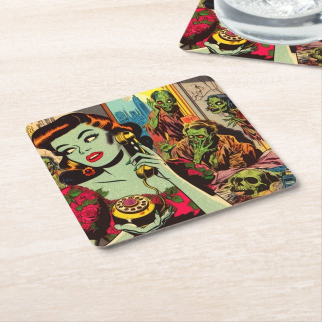 Vintage Skräck Zombie Serietidningar Underlägg Papper Kvadrat (Vinklad)