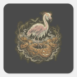 Vintage Skräcklig Flamingo Halloween-design Fyrkantigt Klistermärke