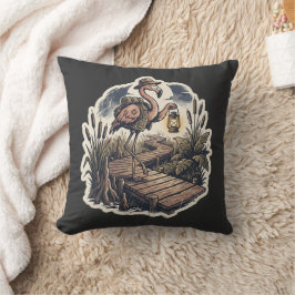 Vintage Skräcklig Flamingo Sump Utforskare Hallowe Kudde