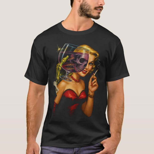 Vintage skräckserieteckning herrtröja t shirt (Framsida)