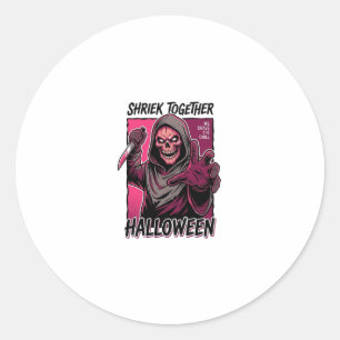 Vintage skräcktröja med graverad slasher Halloween Runt Klistermärke