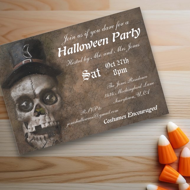 Vintage skrämmande dödskalle Halloween-fest Inbjudningar (Skapare uppladdad)