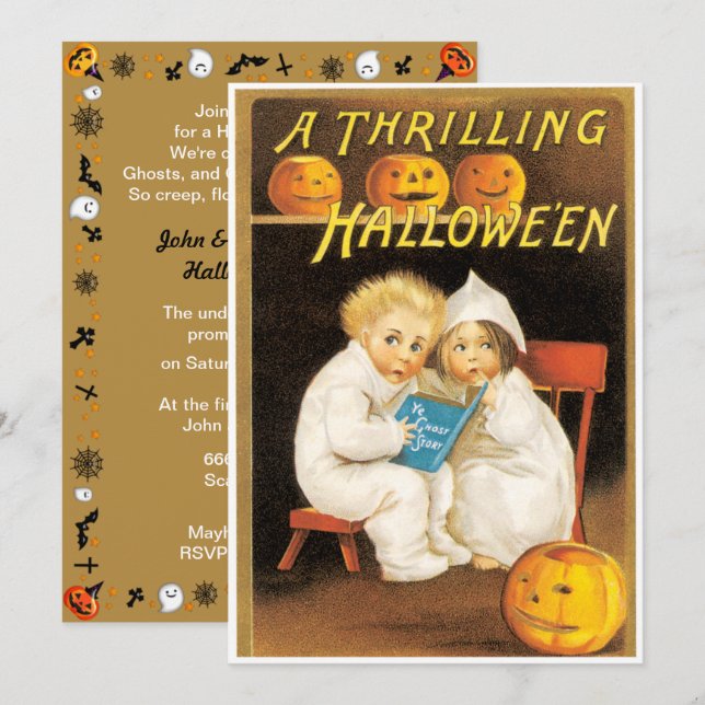 Vintage skrämmande Halloween-berättelser inbjudan (Fram/baksida)