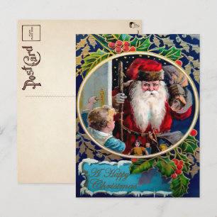 Vintage skrämmande ser Santa julpostkort Vykort