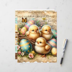 Vintage Skrapbok för Påsk Chickar med vattenfärg P
