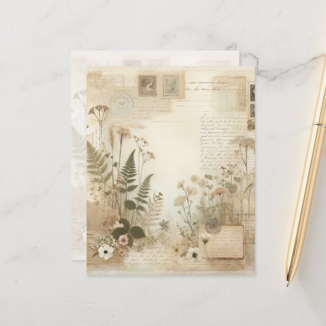 Vintage Skräppost Journal tryckt blomsterlager (Fram/Back In Situ)