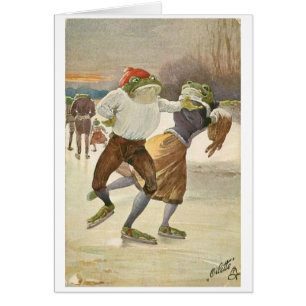 Vintage - skridskoåkninggrodan kopplar ihop, hälsningskort