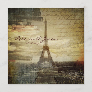 vintage skript Paris Eiffel Torn Bröllop Inbjudningar