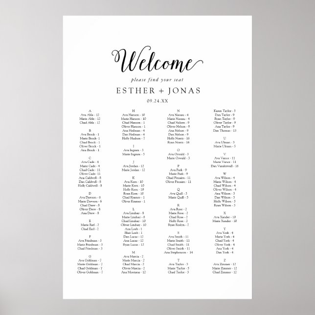 Vintage Skriptdiagram för alfabetisk placering Poster (Framsidan)